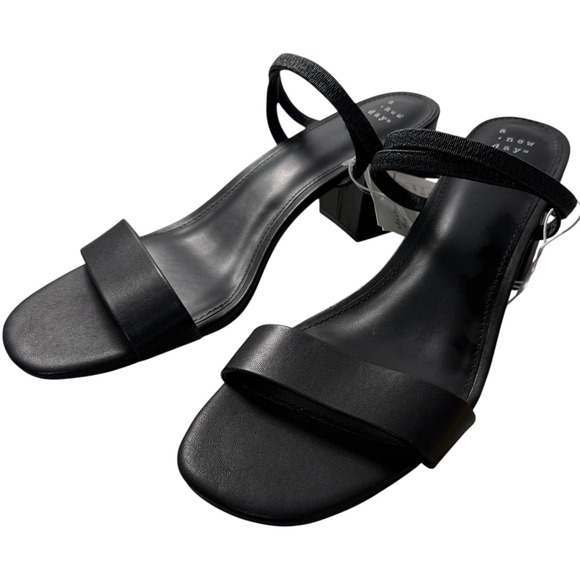 A New Day Eloise Block Heel Sandals Women's 12 Black Open Toe Strappy Wedding - Picture 1 of 9